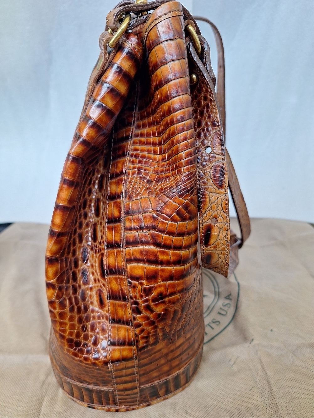 Brahmin Julian Tote Pecan Melbourne Croc Embossed Leather Bucket Bag + Organizer - Picture 9 of 16